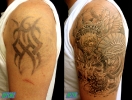 cover up tattoos_tribal jesus angle devil coverup