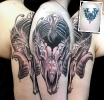 cover up tattoos_tribal bat evil ram skull coverup